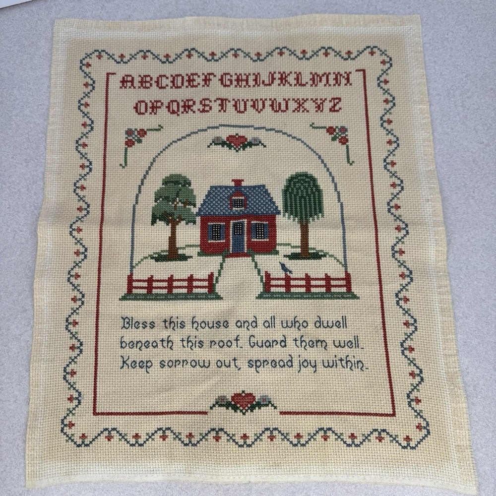 Vintage Cross Stitch EmbroideryTapestry Canvas Cottage Garden Blessing